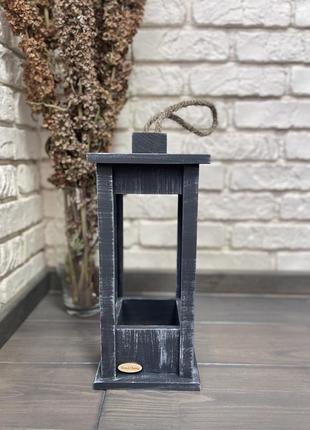 Candlestick wooden lantern gray-white 15x15x35