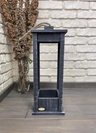 Candlestick wooden lantern gray-white 17x17x45