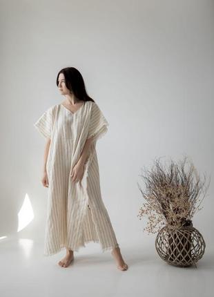 Oversize free style maxi striped dress with decorative edges6 photo