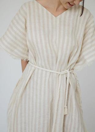 Oversize free style maxi striped dress with decorative edges10 photo