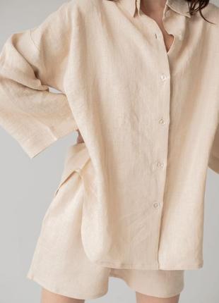 Linen 2-pieces suit set - oversize shirt and shorts7 photo