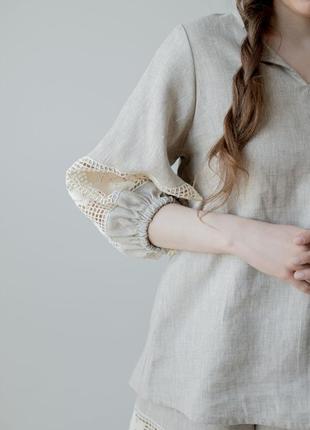 Unbleached linen pajamas with lace. ethno collection6 photo