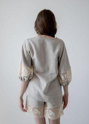 Unbleached linen pajamas with lace. ethno collection8 photo