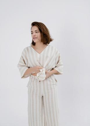 Linen two piece set - top with culottes striped10 photo