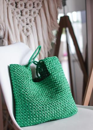 Green crochet raffia bag KOLOS