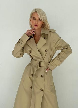 Woman sand-beige cotton trench coat5 photo