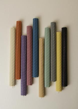 Set of 10 x 100% pure beeswax long-candles 20 cm x 1,5 cm2 photo
