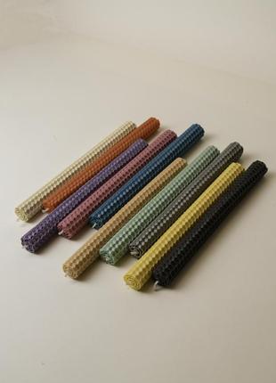 Set of 10 x 100% pure beeswax long-candles 20 cm x 1,5 cm3 photo