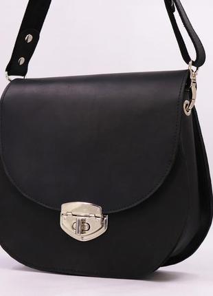 Classic leather bag with removable shoulder strap / Womens medium black pouch2 photo