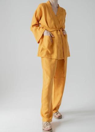 Linen women's kimono suit set with pants2 photo