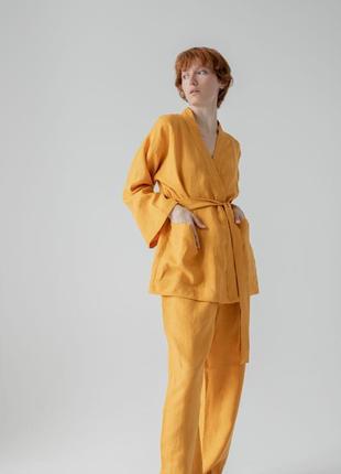 Linen women's kimono suit set with pants6 photo