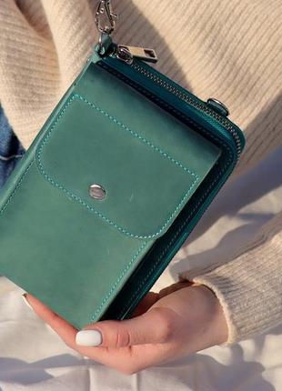 Crossbody wallet for 14 iphone for women / Handmade genuine leather shoulder phone bag2 photo