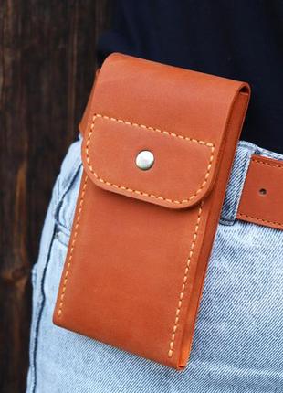 Handmade custom smartphone leather case with belt loop/ 2008 - Orange