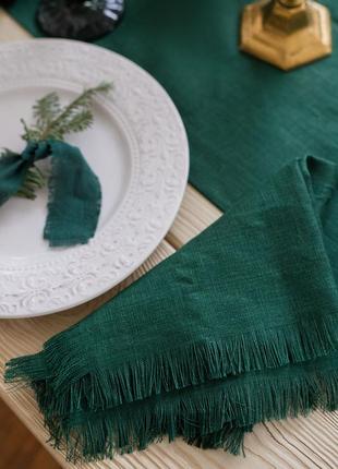 Linen napkins with fringed  - 12 piece