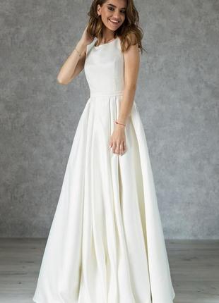Satin Wedding Dress with Embroidered Back5 photo