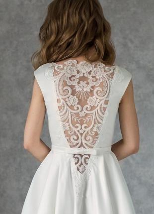 Satin Wedding Dress with Embroidered Back3 photo