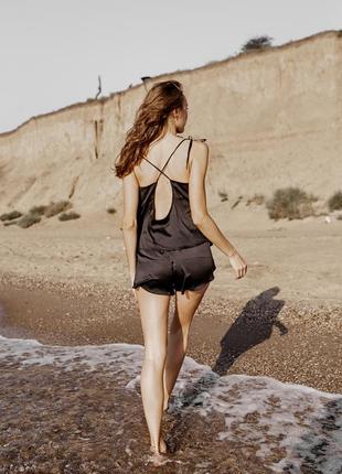 Black silk shorts and camisole pajama set.6 photo