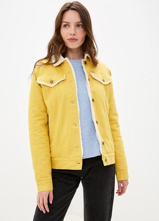 Women's denim jacket with fur DASTI Denim Urban mustard