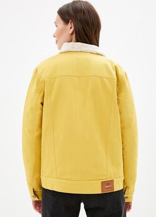 Women's denim jacket with fur DASTI Denim Urban mustard3 photo