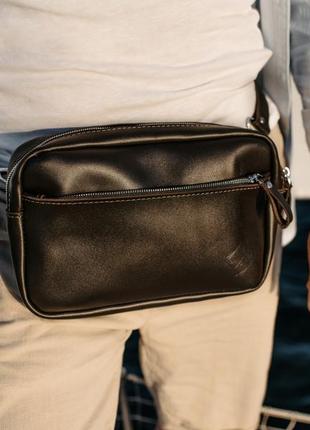 Man crossbody bag, personalized leather fanny pack, waist travel coin purse, shoulder messenger bag2 photo