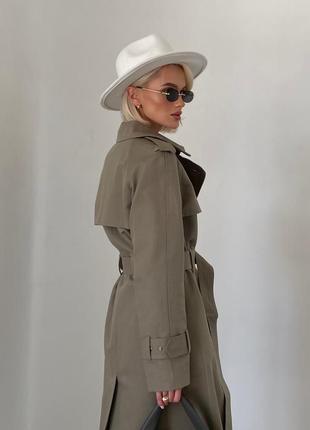 Woman olive cotton trench coat5 photo