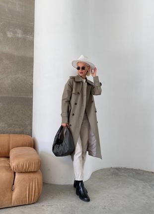 Woman olive cotton trench coat6 photo