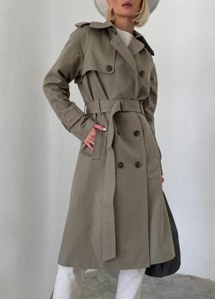 Woman olive cotton trench coat7 photo