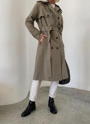 Woman olive cotton trench coat2 photo