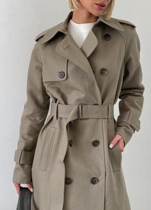 Woman olive cotton trench coat3 photo