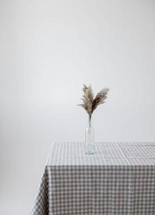 Checkered linen tablecloth beige&white. Size: M - 140*190 cm3 photo