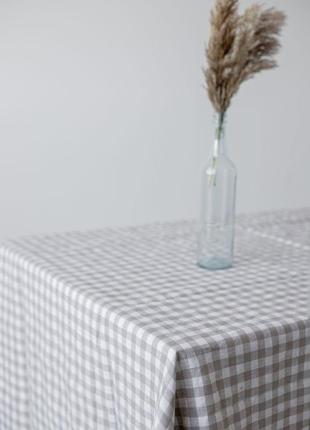 Checkered linen tablecloth beige&white. Size: S - 140*140 cm4 photo