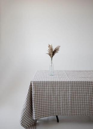 Checkered linen tablecloth beige&white. Size: M - 140*190 cm1 photo