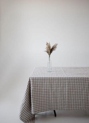 Checkered linen tablecloth beige&white. Size: M - 140*190 cm