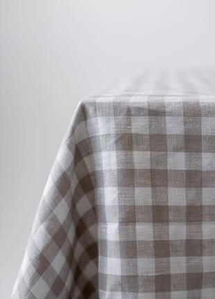 Checkered linen tablecloth beige&white. Size: S - 140*140 cm5 photo