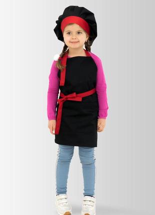 Apron + cap children's latte kids 5-7 years Black and red1 photo