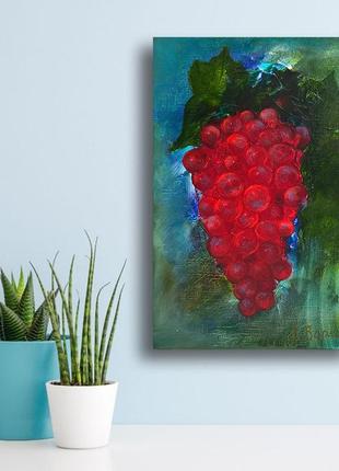 Still life oil painting of bunches of ripe red grapes Oil painting with fruits