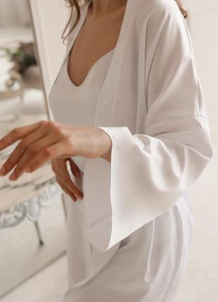 White silk robe and pajama set. Silk camisole and sleep shorts PJ set.4 photo
