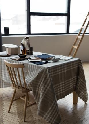 Linen tablecloth in a large cell. Size: S - 140*140 cm2 photo