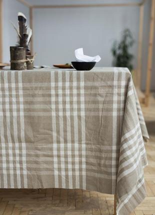 Linen tablecloth in a large cell. Size: M - 140*190 cm2 photo