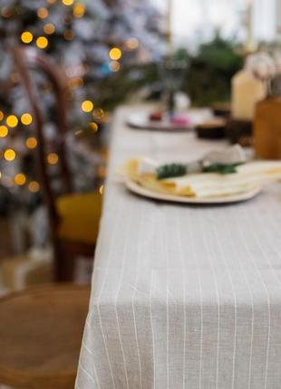 Gray linen tablecloth with a white stripe.  Size: S - 140*140 cm3 photo