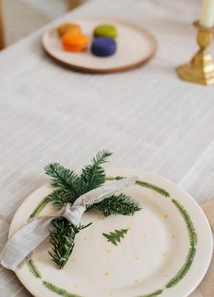 Gray linen tablecloth with a white stripe.  Size: S - 140*140 cm4 photo
