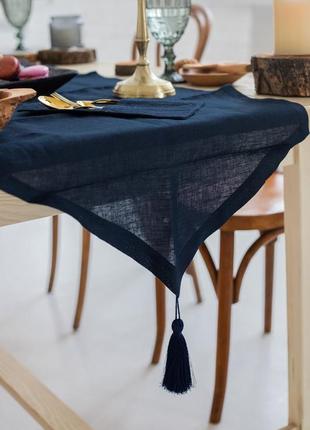 Table runner (runner) made of linen with decor. Dimensions: 50*145 cm