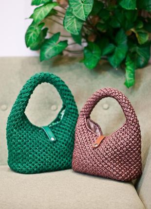 Green macrame baguette bag for women3 photo