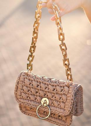 Crochet beige handbag for women