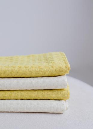 Waffle towel made of linen and cotton yellow. Size: 70*100 cm8 photo