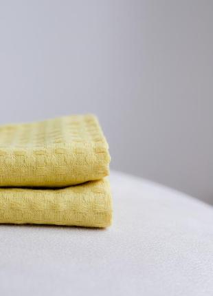 Waffle towel made of linen and cotton yellow. 2 piece set2 photo