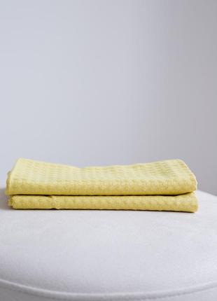 Waffle towel made of linen and cotton yellow. Size: 70*100 cm4 photo
