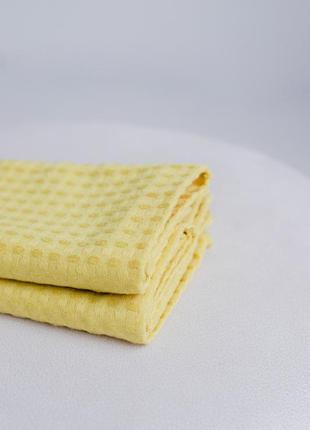 Waffle towel made of linen and cotton yellow. 2 piece set