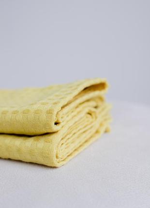 Waffle towel made of linen and cotton yellow. 2 piece set4 photo