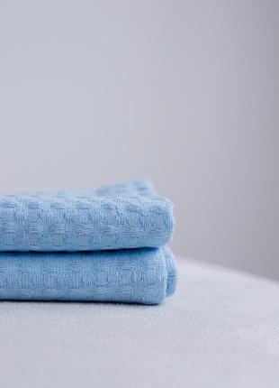 Waffle towel made of linen and cotton blue. Size: 70*100 cm1 photo